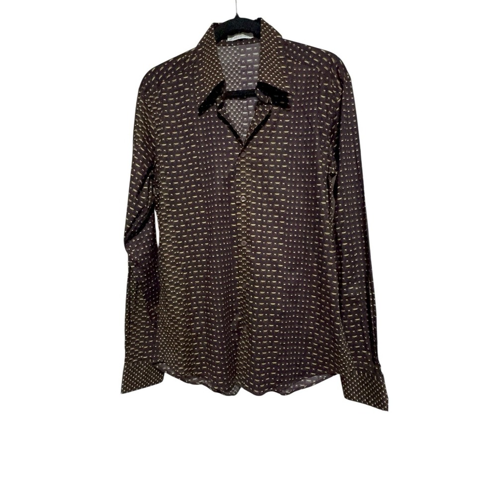 Versace Collection Slim Fit Geometric‎ Shirt Men's Medium Purple Cotton Stretch